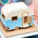 Green or blue vintage caravan paper brooch