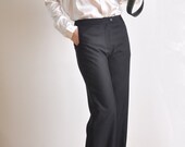 Black Virgin Wool Wide Leg Long Women Pants Trousers