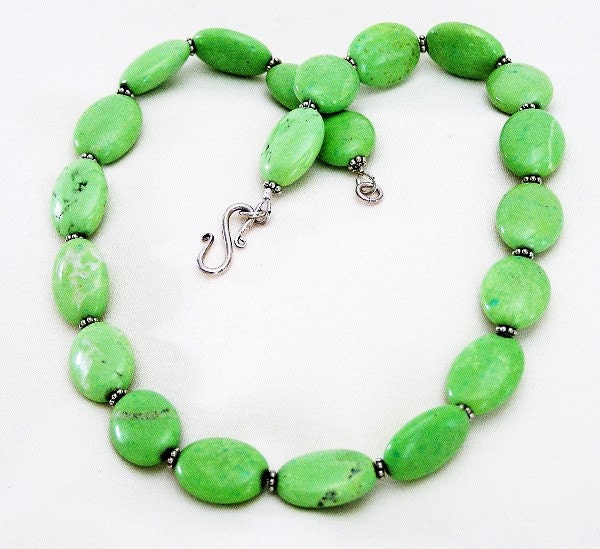 Genuine Green Turquoise Cabochon Necklace