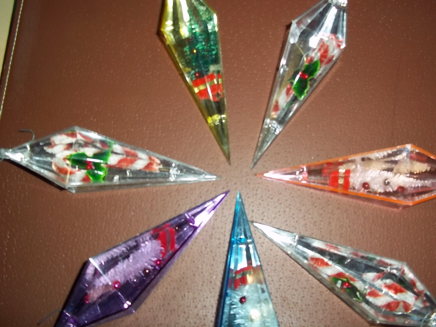 7 Christmas, Holiday Ornaments, RETRO, VINTAGE, approx  6" tall, 1950's, Mid Century Modern decorations