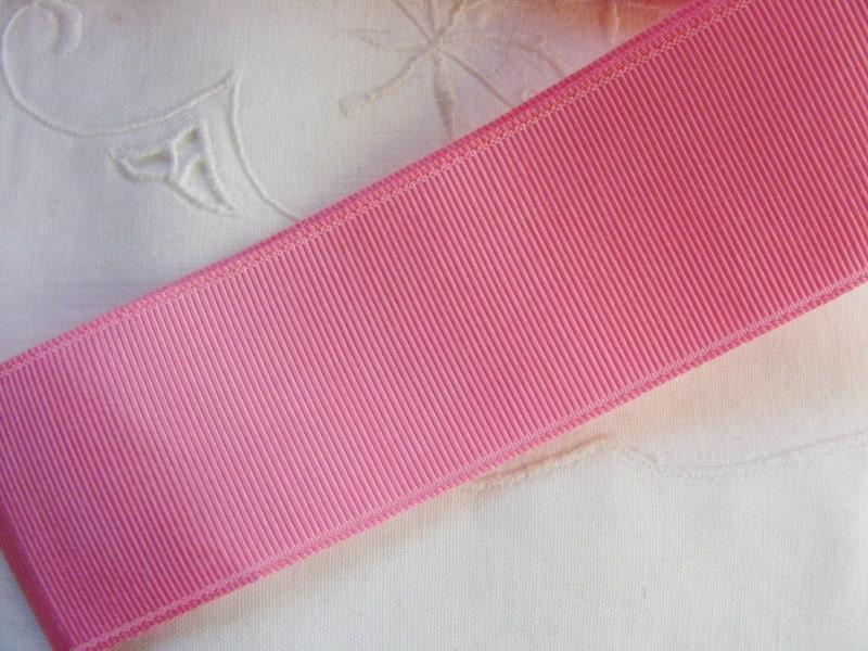 Vintage 1940's French Grosgrain Ribbon 1 1/2 Inch Gorgeous Candy Pink