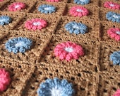 MADE TO ORDER Handmade Crochet 100 % Cotton Baby First Flower nursery blanket  / afghan granny squares 27.5 by 31 inch