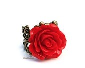 Rocket Red Rose Ring. Adjustable Cocktail Ring. Statement Ring