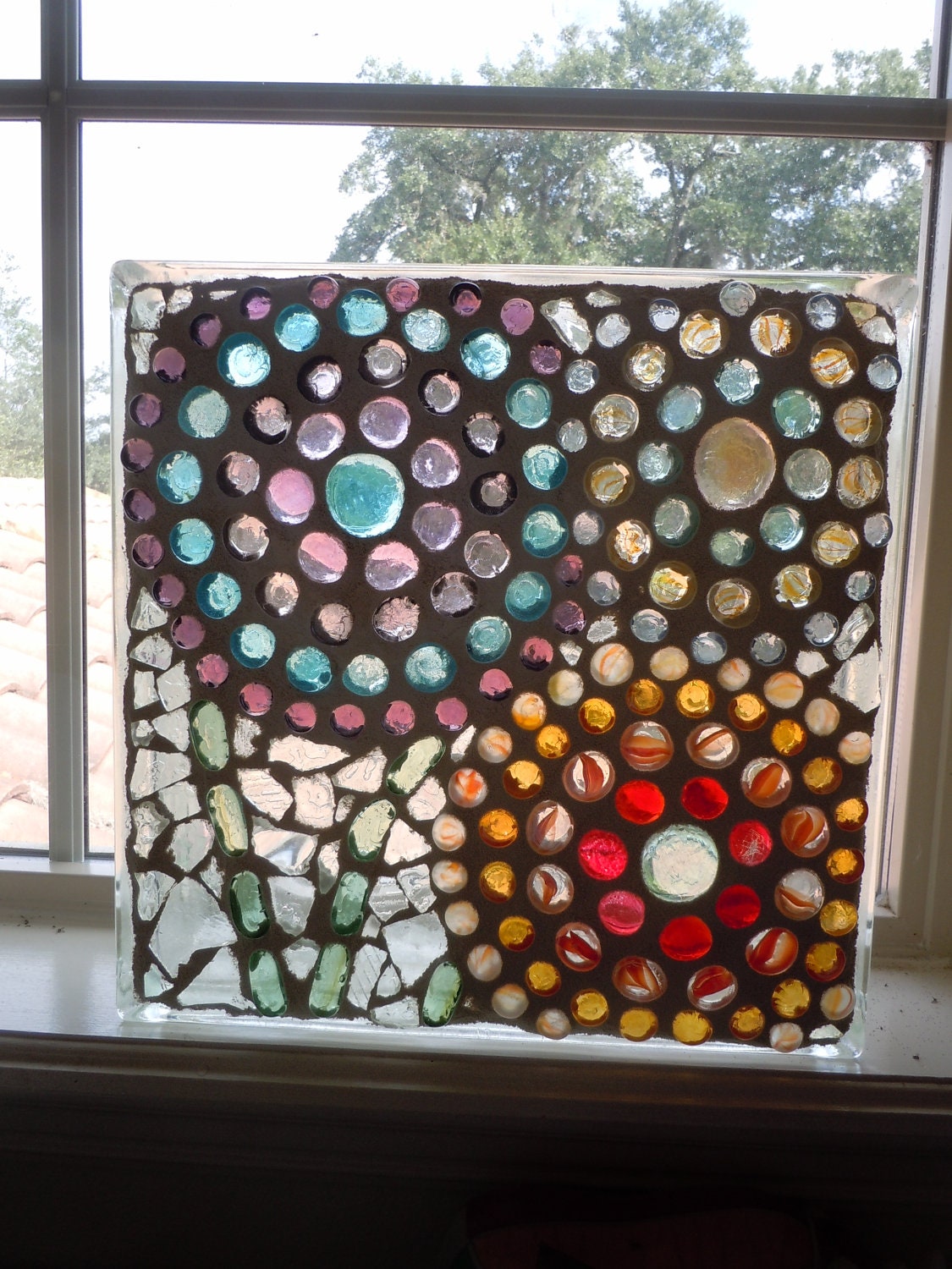 SUMMER GARDEN - Large Abstract Mosaic Glass Sun Catcher