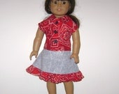 Red Bandana Blouse with Matching Light Blue Chambray Skirt - fits 18 Inch Dolls like American Girl