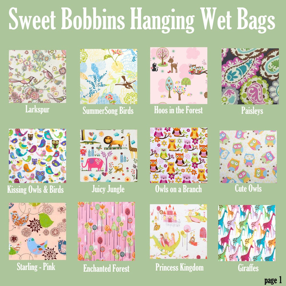 18x22 Sweet Bobbins Hanging Wet Bag - SEAM sealed - Boutique Quality - Webbing Handles