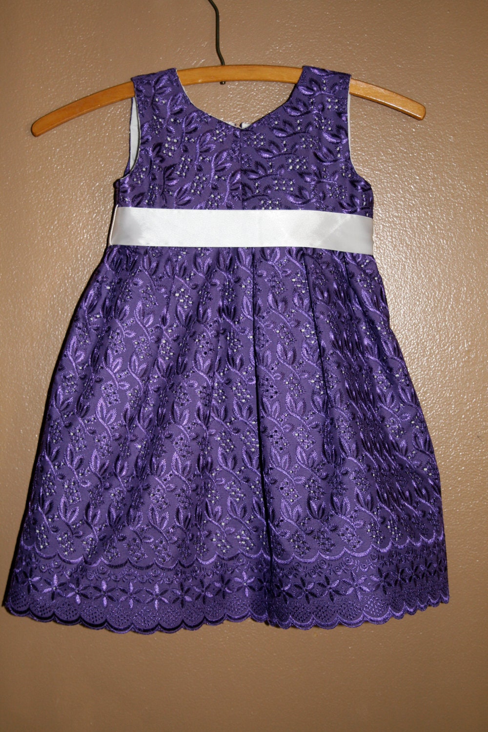 Flower Girl Dress  Deep Rich Purple Eyelet  With Matching Bonnet or Purse 03 months to size 6