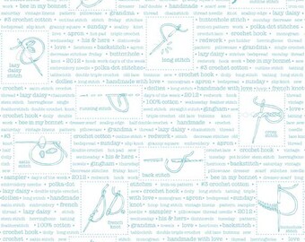 Riley Blake, Lori Holt, POLKA DOT STITCHES, Words in Blue, 1/2 Yard