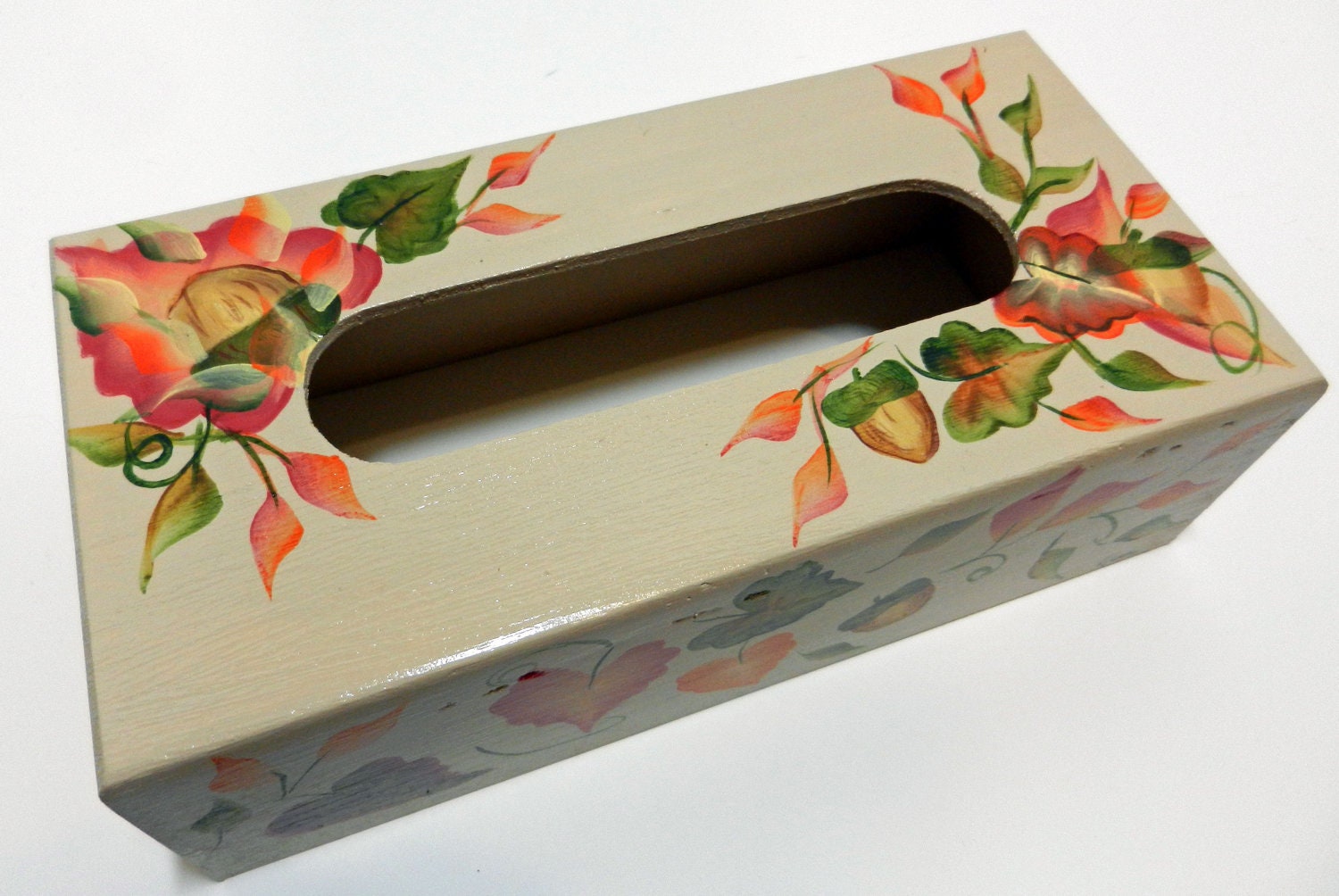 Handpainted Fall Leaves Wooden Tissue Box Cover