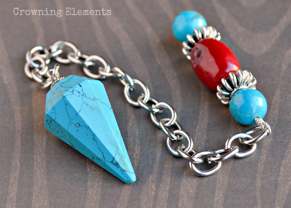 Pendulum - Dyed Howlite and Red Bamboo Coral