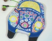 VW Beetle Bug Coin Purse, Ear Bud/ Earphone Pouch,  Binky Bag-- Appliqued Zipper Pouch- Psychedelic Blue