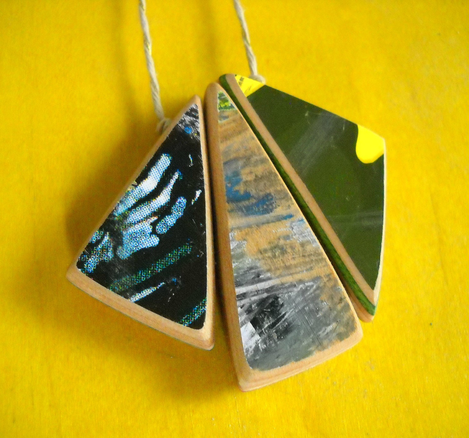 reversible recycled skateboard beaded necklace