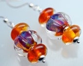 sale handmade lampwork glass drop earrings lampwork and sterling silver amber purple and topaz faceted sparkly earringsby paulbead
