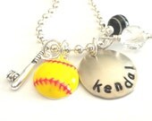 Hand Stamped Personalized SOFTBALL Charm Necklace