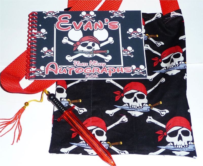 Personalized Pirate Mickey Mouse Skull Autograph Book / Bag / Pen for DISNEY HandMade