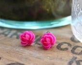 Ruffle Rose Earrings // Neon Pink