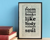 Cicero A Room Without Books art print book lover's quote on vintage dictionary page