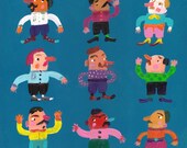 Mustache man / ORIGINAL ILLUSTRATION / Pattern / Blue background / Funny figures / Children illustration
