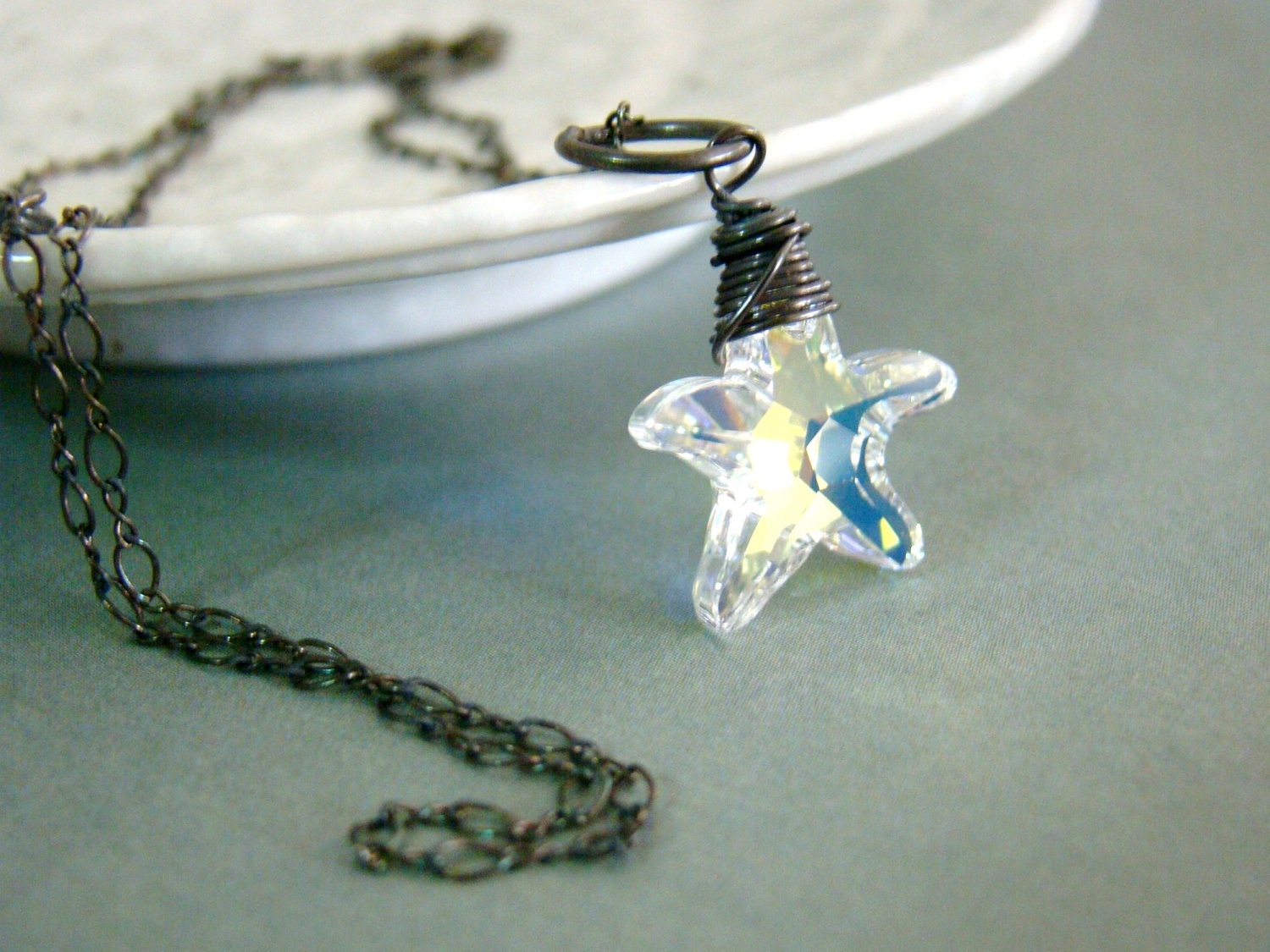 Bridemaid necklace faceted swarovski crystal star sterling silver necklace, wedding, for wife, teenage daughters, gife ideas