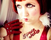 Script Necklace - SPEAK WISELY - Silent Film Era - Hand cut Leather - OOAK
