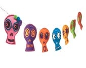 Day of the Dead Sugar Skull Garland, funny and colorful skull photos on felt