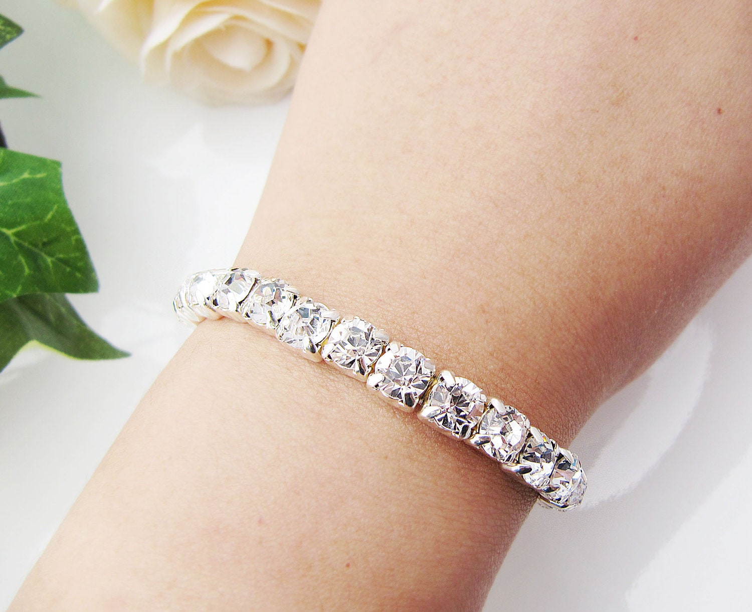 Wedding Jewelry Bridal Bracelet Bridesmaid Bracelet Crystal White Swarovski XILION Chaton Sterling Silver Bracelet