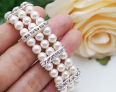 Wedding Jewelry Bridal Bracelet Bridesmaid Bracelet 3 strands of Crystal White Swarovski Pearls with rhinestone Spacers Bracelet