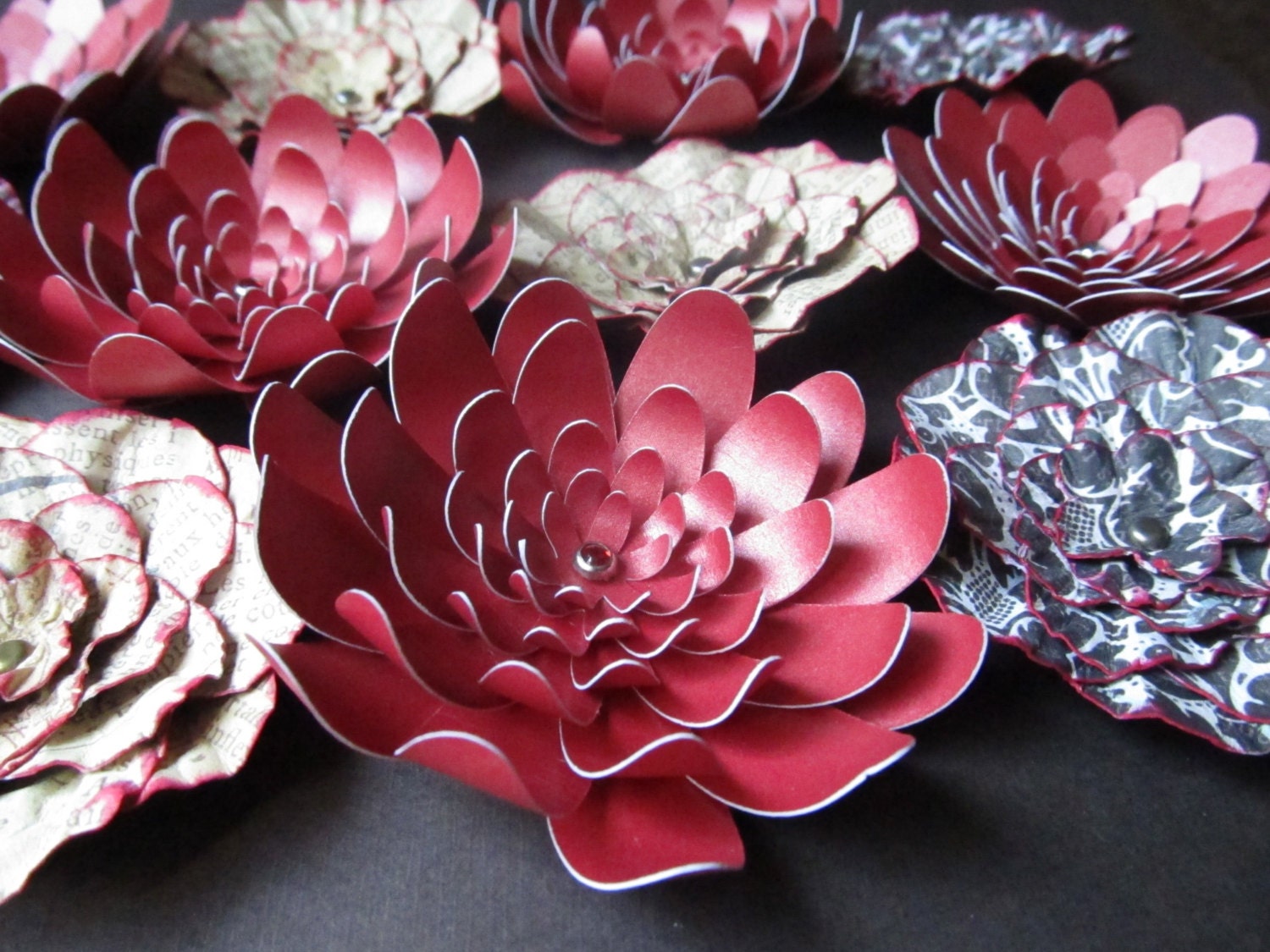 Weddings Handmade Red Paper Flowers Ready to Ship