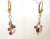 Gold wire wrap earrings pearls amethyst crystals bridal