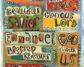 Kids Scripture Art, Bible verse art, Christian Art, Jesus, Name Above All Names,  8 x 10 Fine Art Print, Mixed Media Collage