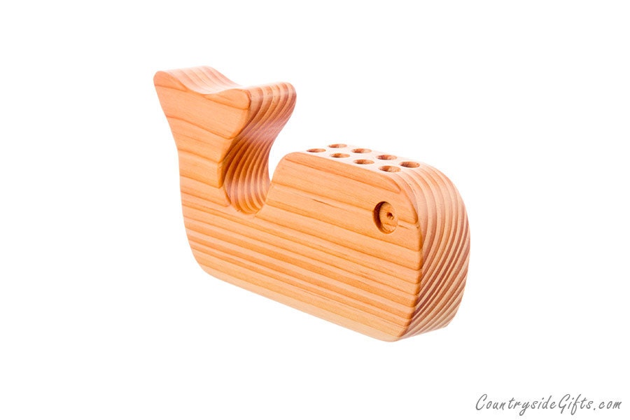 Crayon Holder - Natural & Organic Wooden Whale 8ct Crayon Holder