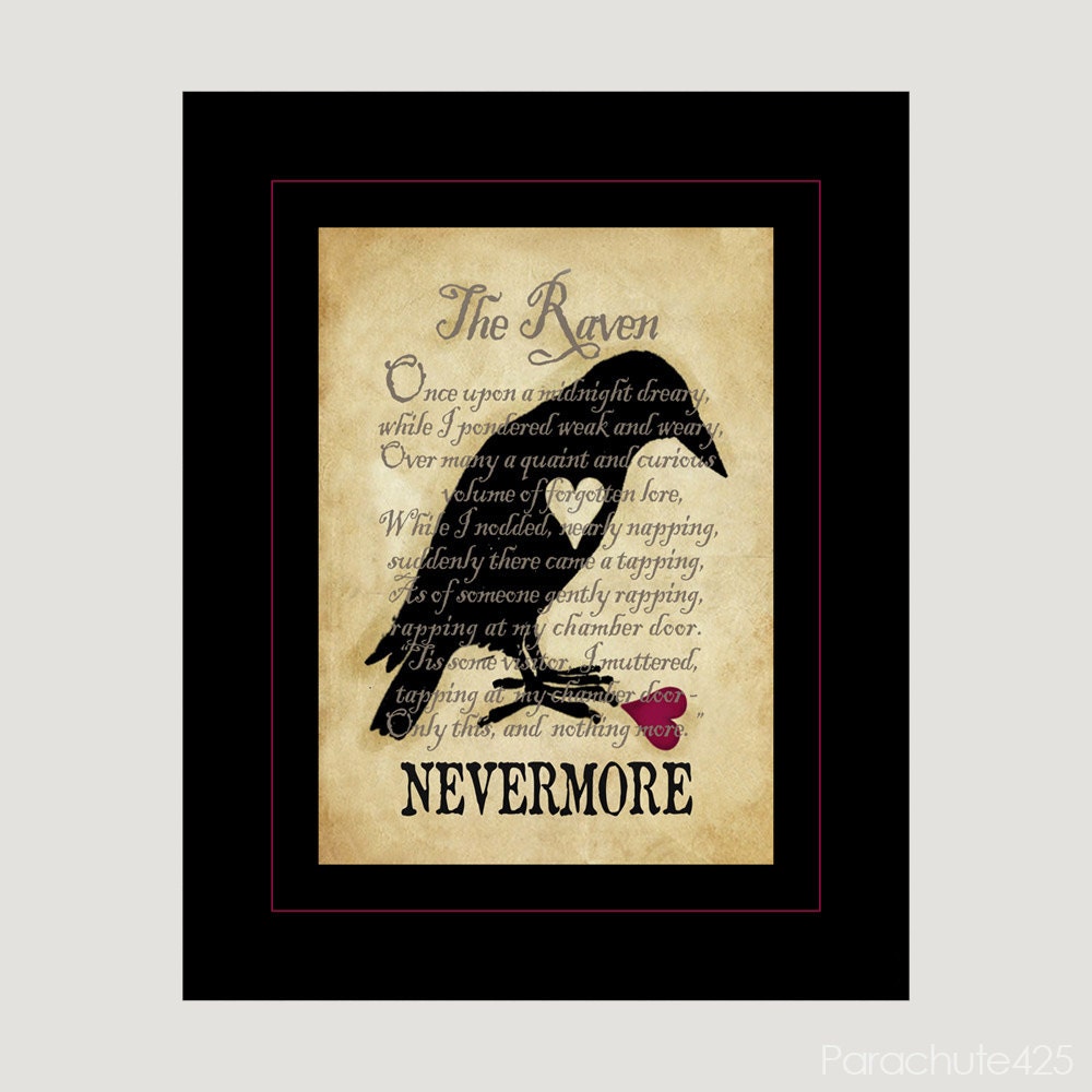 Nevermore, The Raven, 8x10 digital print, Poe, poetry, literature, goth, macabre
