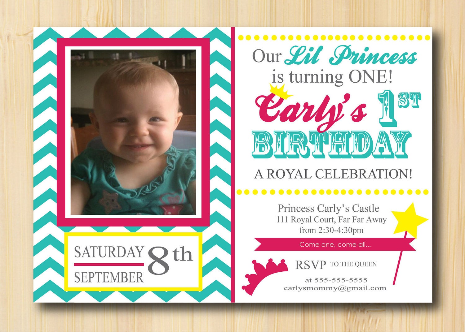Little Princess 1st Birthday Invitations Chevron -  Set of 25 with Matching Envelopes