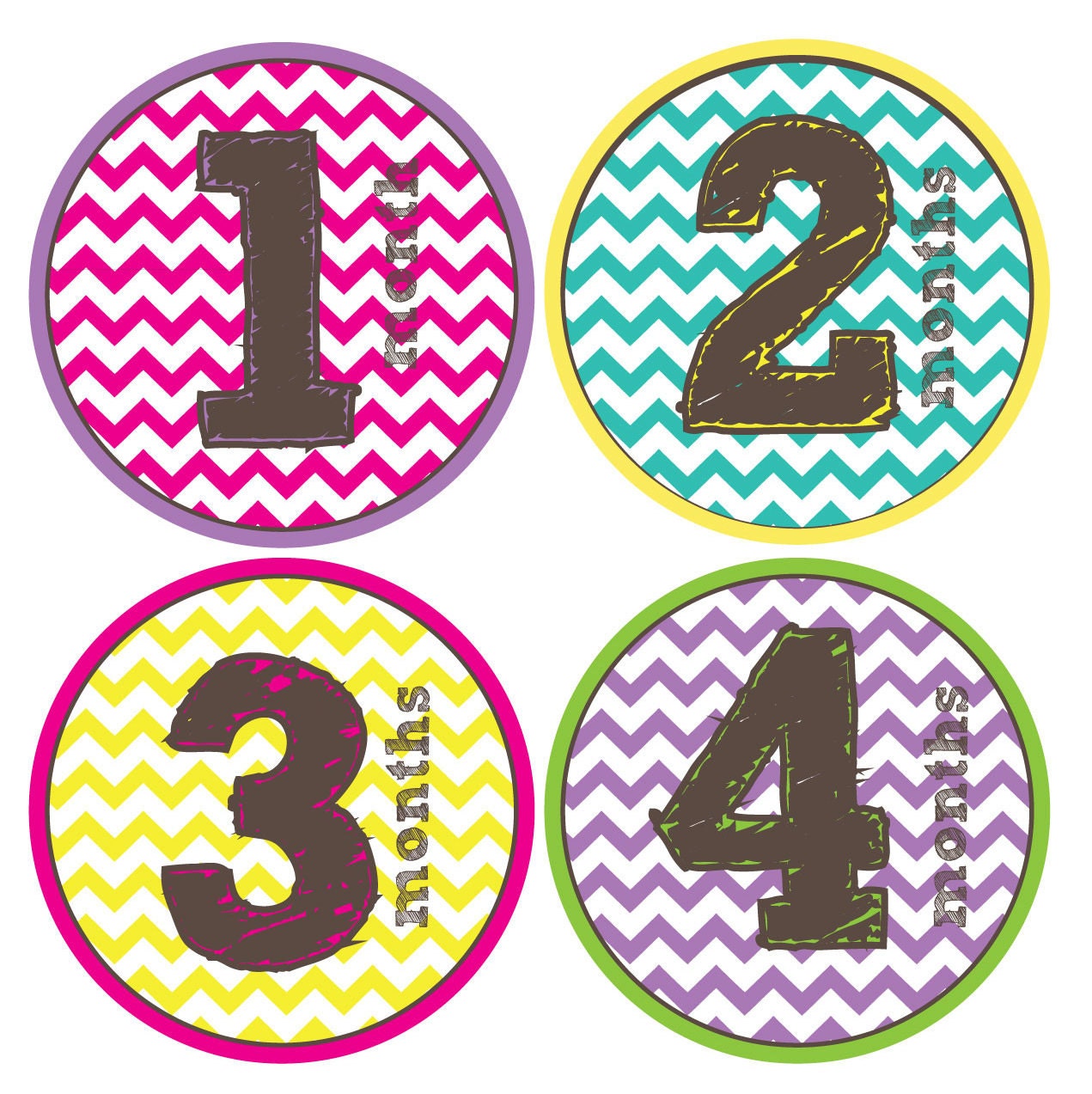 Baby Onesie Month by Month Stickers Girly Girl Color Scheme