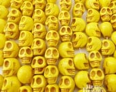 Yellow Skull Beads, 12mm Size, 32 Skulls, Yellow  Beads, Sugar Skull Beads, Skulls, Yellow  Skull Beads