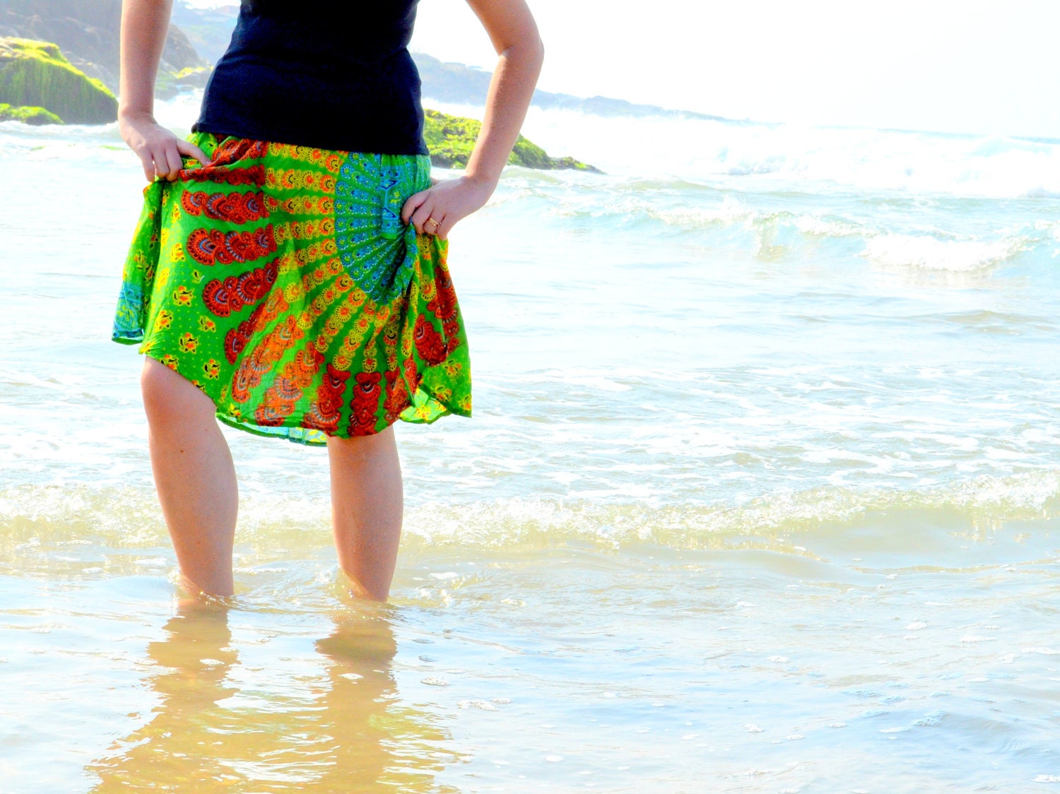 Wrap Skirt, Wrap Dress GREEN - Peacock Hippie Skirt, Cover-Up, Boho, Gypsy Skirt, Peacock Print, Skirt, Bohemian, Festival Skirt