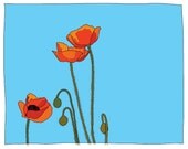Orange Poppies ( 8x10 Botanical Art Print)