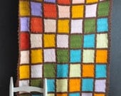 Vintage Crocheted Afghan Blanket Throw Color Blocks