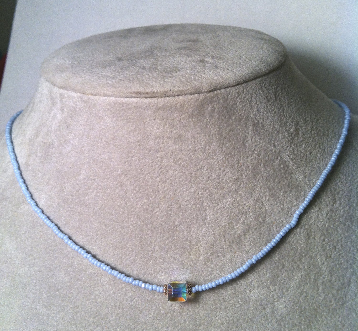 Swarovski Crystal Cube necklaces -- light turquoise blue