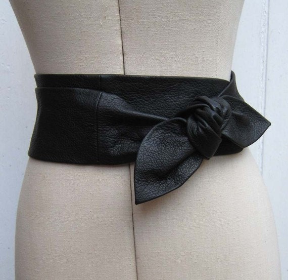 Black leather petal wrap bow belt