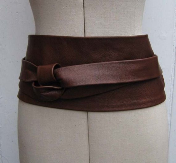 Oak mid brown luxury leather obi cinch belt