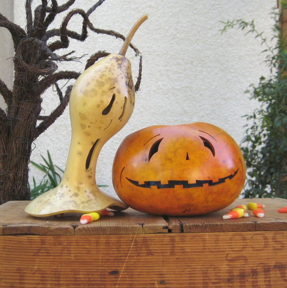 Halloween Gourd Ghost Top Jack O Lantern Spooky Fall Harvest Candy Bowl