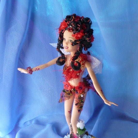 Red Beaded Fairy Art Doll by mystic2awesome