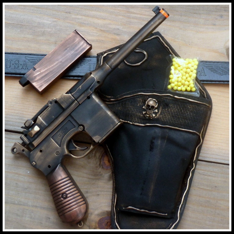 Steampunk Gun pistol Star Wars Han SOLO Airsoft Spring BB mauser broomhandle c96 Gun-HOLSTER-Belt