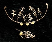 Art Noueau Tiara Corsage Antique Boutonniere Gold Wedding Garland Grecian Bridal Goddess Headdress Myrtle Leaves