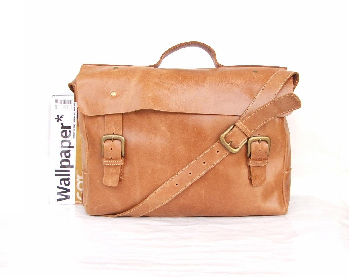 Messenger bag Mens Women light  Brown Leather Brifcase Leather Handbag laptop bag Leather bag