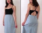 Vintage POWDER BLUE Woven Pencil Skirt M or M/L