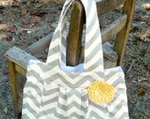 The Holly Gray Chevron,  pleated purse with YeLLoW  rosette