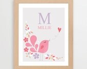Printable Personalized Nursery Wall Art. Sweet little bird.