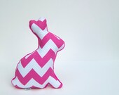 Chevron Bunny Plush Stuffed Minky Easter Bunny Baby Toy Pink Fuchsia White